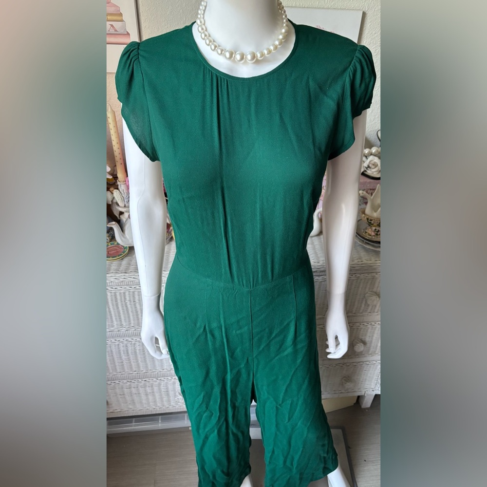 Reformation Mayer Jumpsuit Fitted Wide Legs Cap Sleeves in emerald green Size 8 - Picture 5 of 11